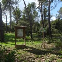 Une zone boisée du parc avec des informations