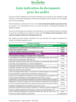 couverture de la liste des documents